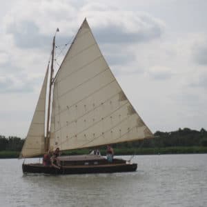 Wood Sorrel, a traditional wooden cabin yacht sailing on the Norfolk Broads