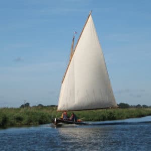 A Woodcut half-decker sailing on the Norfolk Broads.